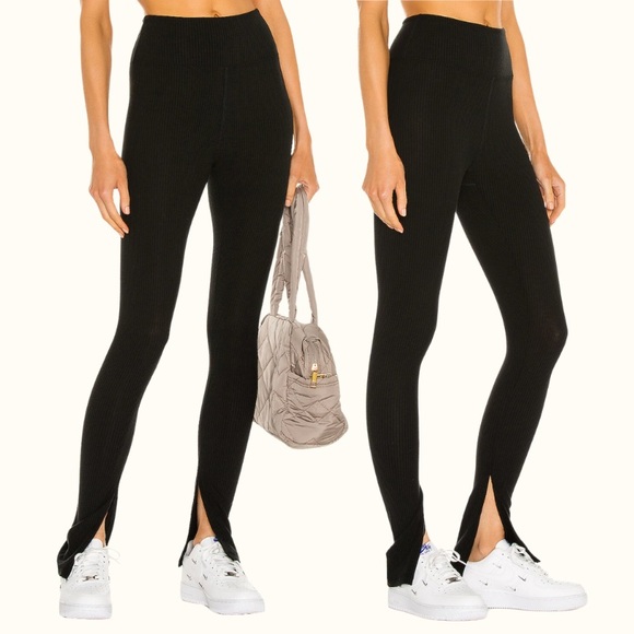 Black High-Waisted Ribbed Leggings - Picture 1 of 1